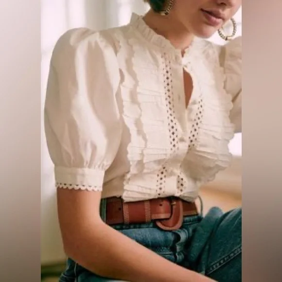 Sézane Waves Shirt Cotton in Ecru FR 36 / US 4 - Picture 4 of 9